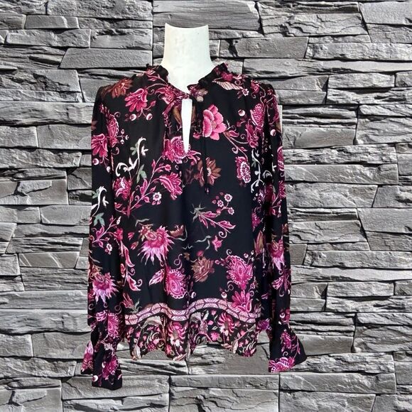 I.N.C. Long Sleeve Sheer Floral Blouse Black/Cranberry Size XL - Picture 10 of 10